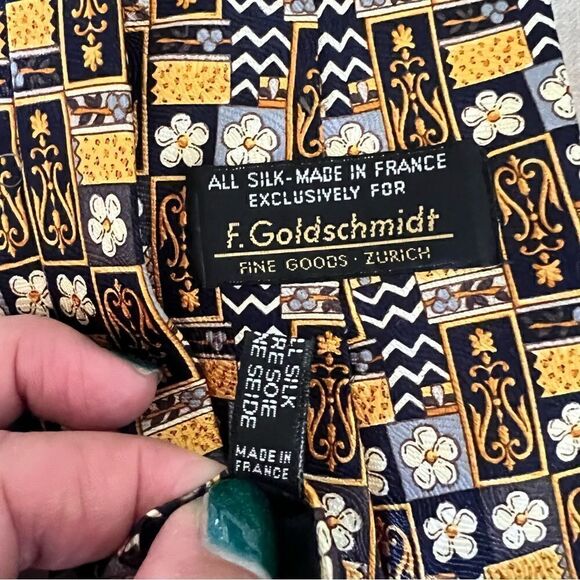 Vintage Art Deco Style Silk Tie F. Goldschmidt Made in France Black + Gold - Picture 3 of 3